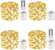 4 Packs 33FT 100 LED Battery Operated Waterproof Fairy String Lights with Remote Timer
