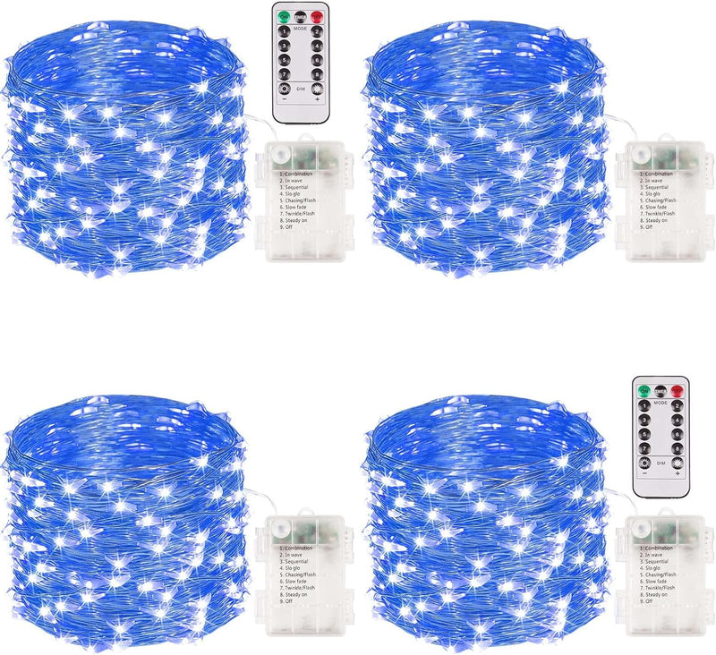 4 Packs 33FT 100 LED Battery Operated Waterproof Fairy String Lights with Remote Timer