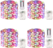 4 Packs 33FT 100 LED Battery Operated Waterproof Fairy String Lights with Remote Timer