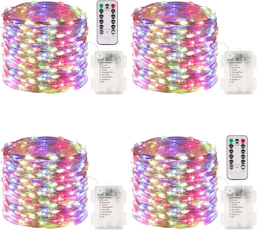 4 Packs 33FT 100 LED Battery Operated Waterproof Fairy String Lights with Remote Timer