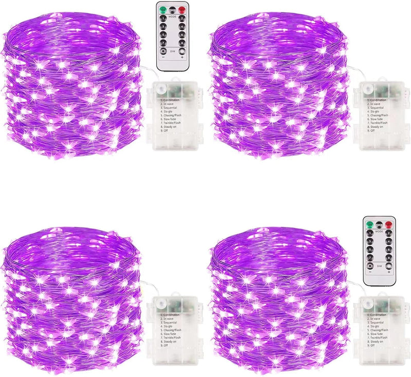 4 Packs 33FT 100 LED Battery Operated Waterproof Fairy String Lights with Remote Timer