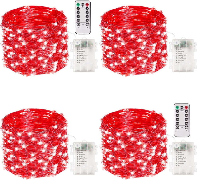 4 Packs 33FT 100 LED Battery Operated Waterproof Fairy String Lights with Remote Timer
