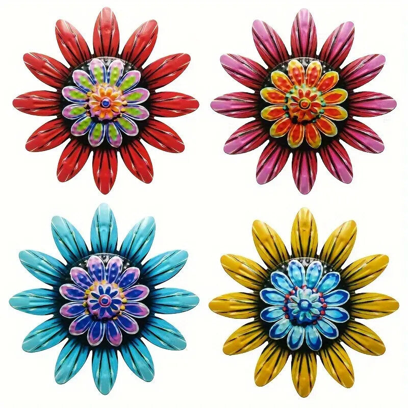 4-Piece Metal Flower Wall Decor Set (5.9”) – Indoor/Outdoor Accents for Home, Garden & Fence
