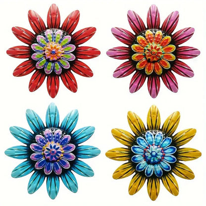 4-Piece Metal Flower Wall Decor Set (5.9”) – Indoor/Outdoor Accents for Home, Garden & Fence