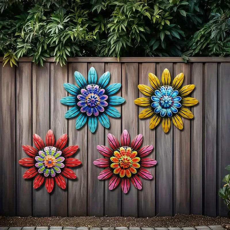 4-Piece Metal Flower Wall Decor Set (5.9”) – Indoor/Outdoor Accents for Home, Garden & Fence