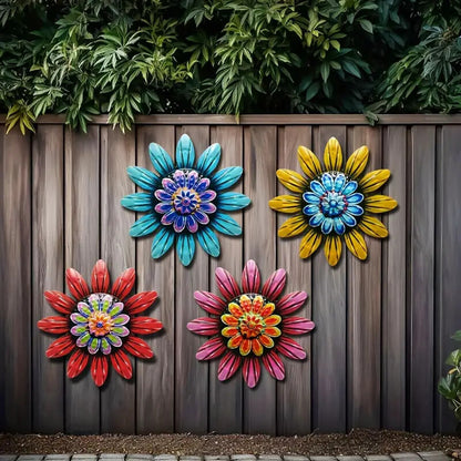 4-Piece Metal Flower Wall Decor Set (5.9”) – Indoor/Outdoor Accents for Home, Garden & Fence