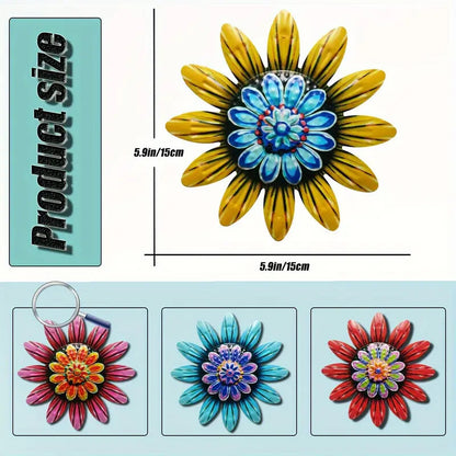 4-Piece Metal Flower Wall Decor Set (5.9”) – Indoor/Outdoor Accents for Home, Garden & Fence