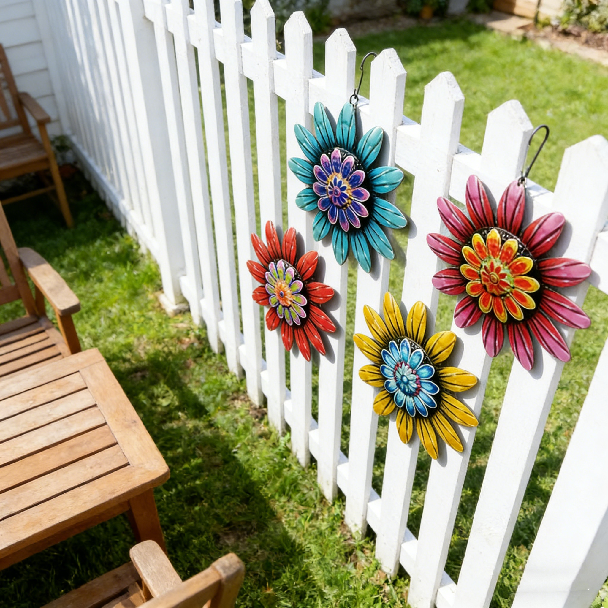 4-Piece Metal Flower Wall Decor Set (5.9”) – Indoor/Outdoor Accents for Home, Garden & Fence