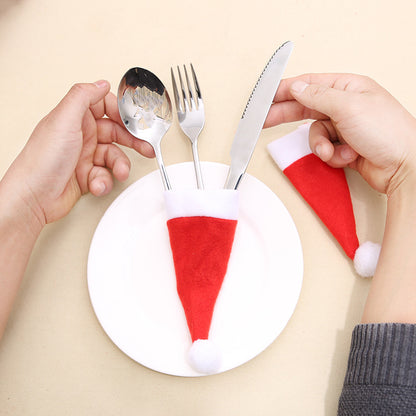 10-Pack Santa Mini Hat Wine & Utensil Sleeves – 2.4"×4.7" Fabric Christmas Table Décor