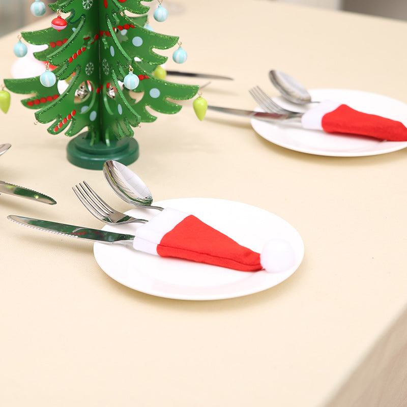 10-Pack Santa Mini Hat Wine & Utensil Sleeves – 2.4"×4.7" Fabric Christmas Table Décor