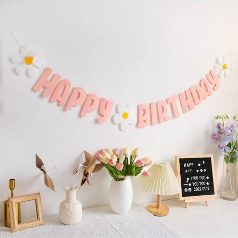 Bulk 4 pcs Felt Happy Birthday Banner and Letter Garland for Party Backdrop Decorations Wholesale