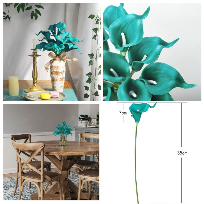 12 Pcs Artificial Calla Lilies Bouquet Stems, 12 Inch Velvety Teal Blue Silk Flowers for Wedding and Home Decor