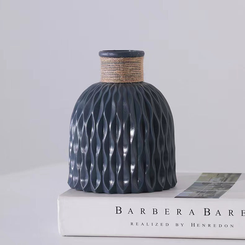 Bulk 2 Pcs Water Ripples Vase with Textured Rope Bottle for Home Party Table Decor Wholesale