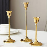 Bulk Set of 3 Brass Gold Candlestick Holders Taper Candle Holders for Table Mantel Wedding & Housewarming Gift Wholesale