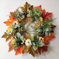 Bulk 14" and 18" Fall Halloween Thanksgiving Christmas Wreaths with Frosted Leaves and Pumpkins for Door Decorations Wholesale