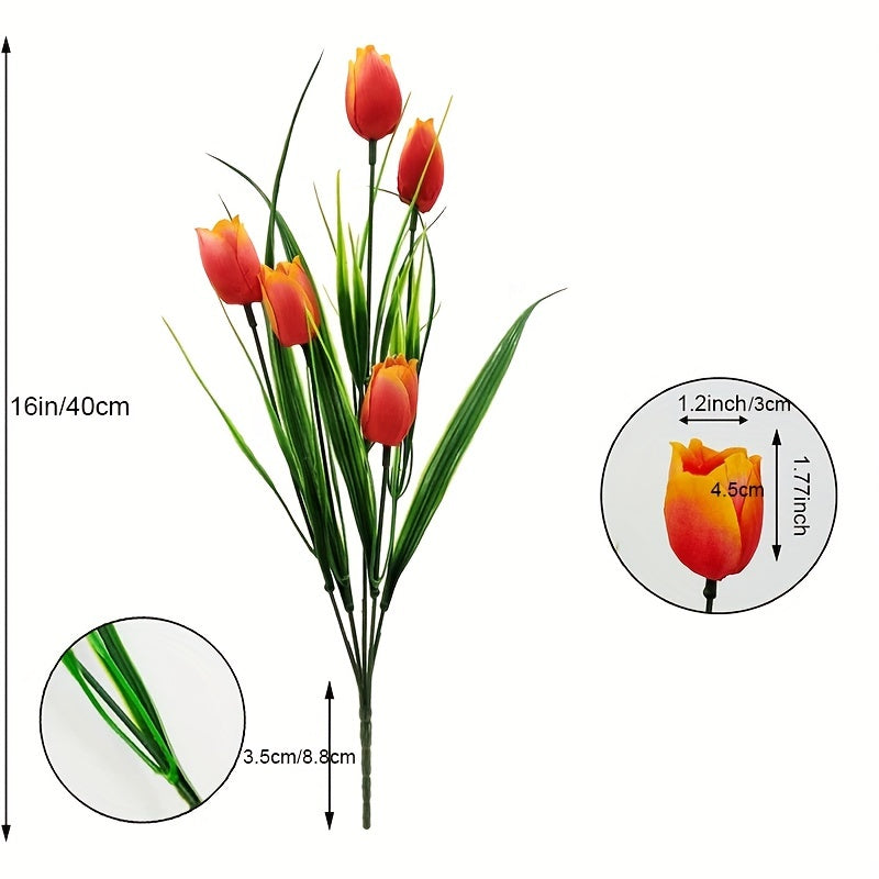 4 Bundles UV-Resistant Artificial Tulip Bushes for Indoor Outdoor Decor, Silk Flowers