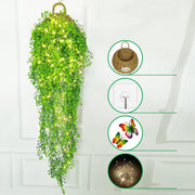Artificial Hanging Flower Plants with LED Lights, Butterfly Decor, 1 Basket for Home Garden Wedding Porch Wall Garland