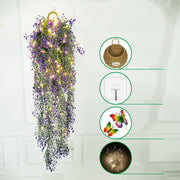 Artificial Hanging Flower Plants with LED Lights, Butterfly Decor, 1 Basket for Home Garden Wedding Porch Wall Garland