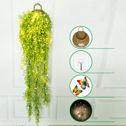 Artificial Hanging Flower Plants with LED Lights, Butterfly Decor, 1 Basket for Home Garden Wedding Porch Wall Garland