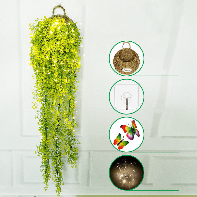 Artificial Hanging Flower Plants with LED Lights, Butterfly Decor, 1 Basket for Home Garden Wedding Porch Wall Garland