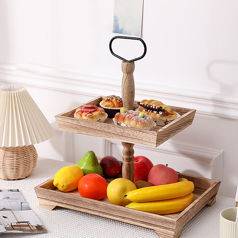 Bulk Wooden Two Tier Cake Stand Fruit Snack Candy Display Rack Ideal for Weddings Home Parties and Office Events Wholesale