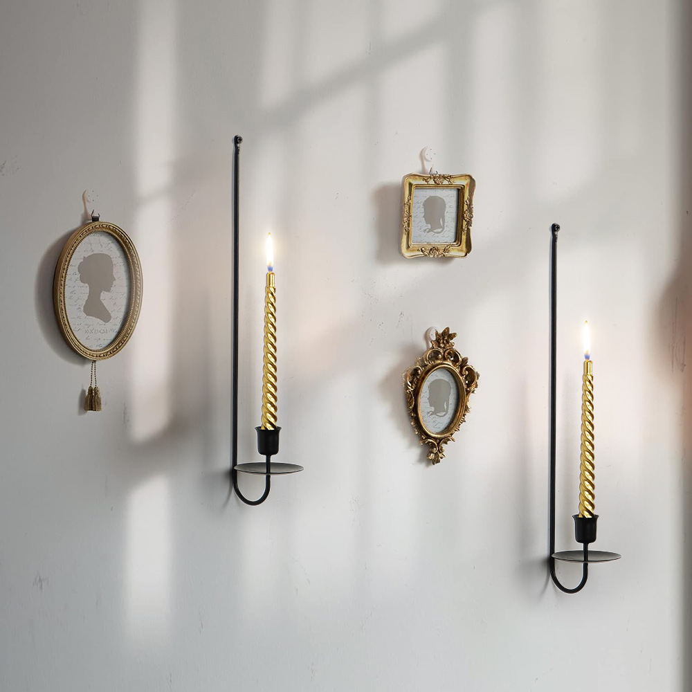 Bulk 2 Pcs Modern Black Metal Wall Candle Holder 16.5"×5"×3" Perfect for Living Room Farmhouse Fireplace Wedding Decor Wholesale