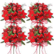4 Pack 13.8 Inch Faux Velvet Poinsettia Berry Bush Christmas Decoration Artificial Flowers