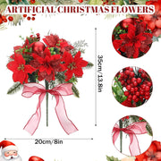 4 Pack 13.8 Inch Faux Velvet Poinsettia Berry Bush Christmas Decoration Artificial Flowers