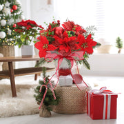 4 Pack 13.8 Inch Faux Velvet Poinsettia Berry Bush Christmas Decoration Artificial Flowers