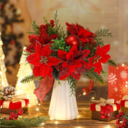 4 Pack 13.8 Inch Faux Velvet Poinsettia Berry Bush Christmas Decoration Artificial Flowers