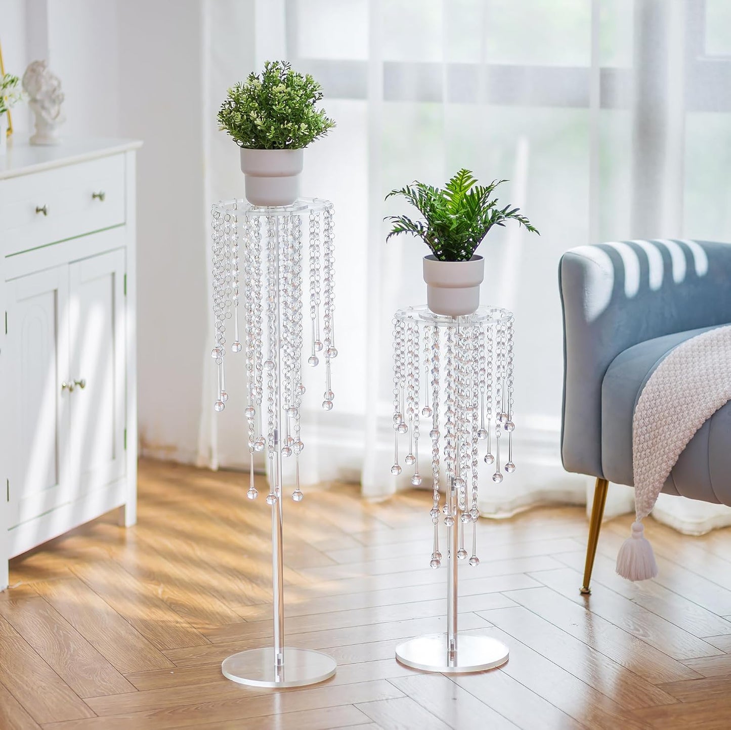 Bulk Set of 2 Elegant 23.6 Inch Acrylic Wedding Centerpiece Vases with Crystal Chandeliers Clear Flower Stands for Table Decorations at Weddings Parties and Home Events Wholesale
