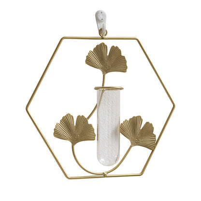 Bulk Wall Mounted Gold Metal Plant Stand with Glass Tube Vase Hanging Planter for Home Living Room Office Decor Wholesale