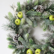 Christmas Pine Needle Wreath with Green Apples 20 Inch Artificial Holiday Decoration