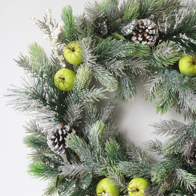 Christmas Pine Needle Wreath with Green Apples 20 Inch Artificial Holiday Decoration