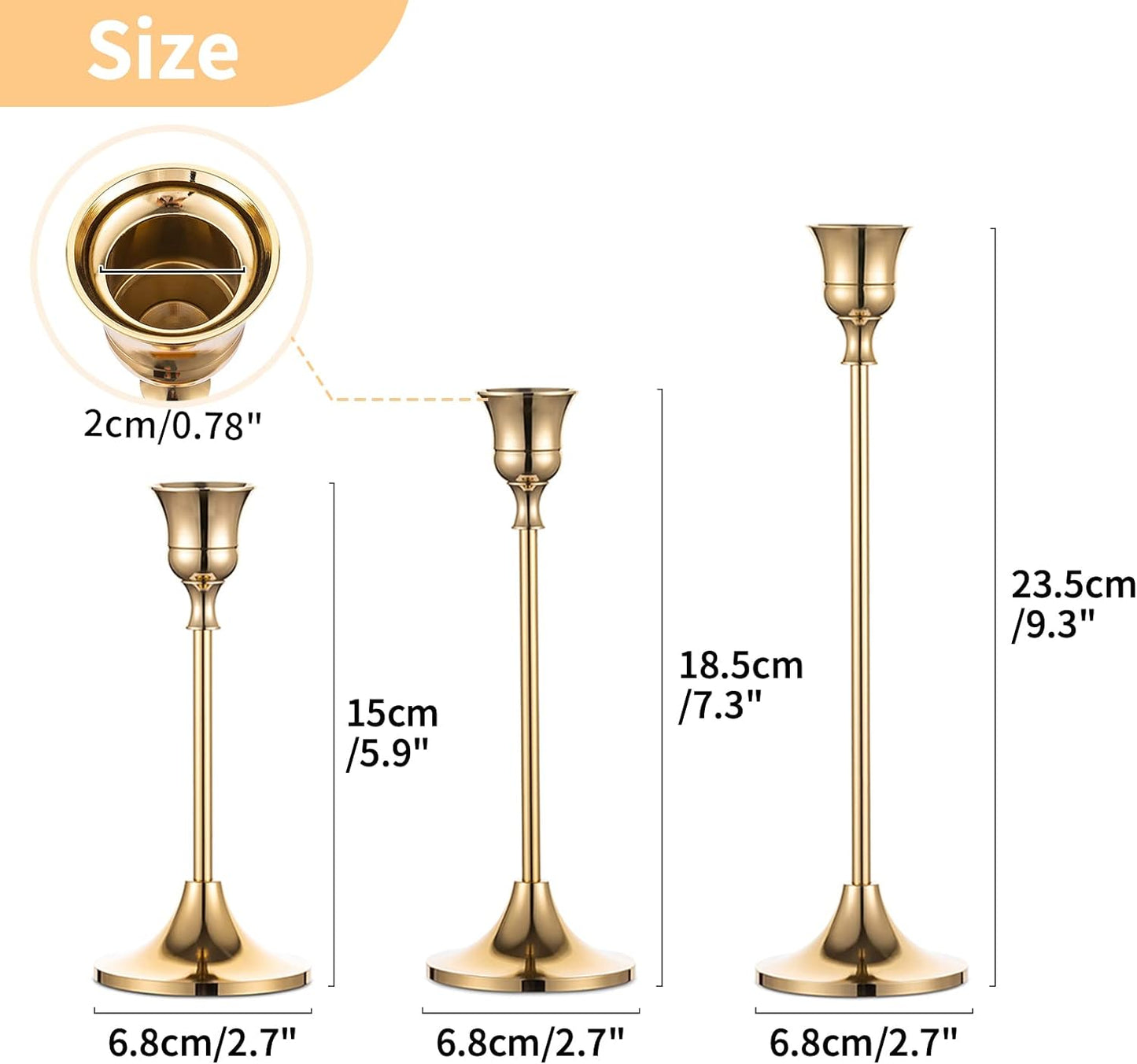 Bulk Set of 3 Brass Gold Candlestick Holders Taper Candle Holders for Table Mantel Wedding & Housewarming Gift Wholesale