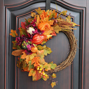 18 Inch Autumn Harvest Pumpkin and Berries Wreath 1 Pc Artificial Thanksgiving Decor