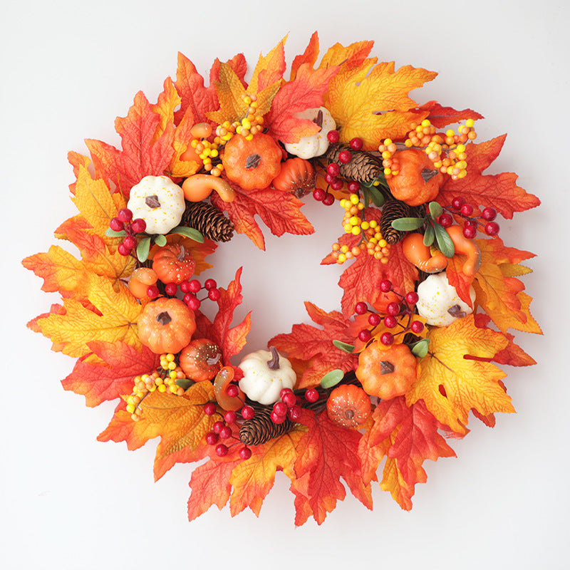 Thanksgiving Autumn Pumpkin Berry Wreath 20 Inch Artificial Harvest Decor