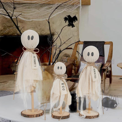 Bulk 3 Pcs Halloween Wooden Ghost Decorations Table Centerpieces for Shelves Fireplaces Spooky Halloween Decor Wholesale
