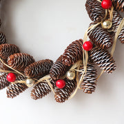 Christmas Log Pine Cone Red Berry Fish Scale Artificial Wreath 16 Inch