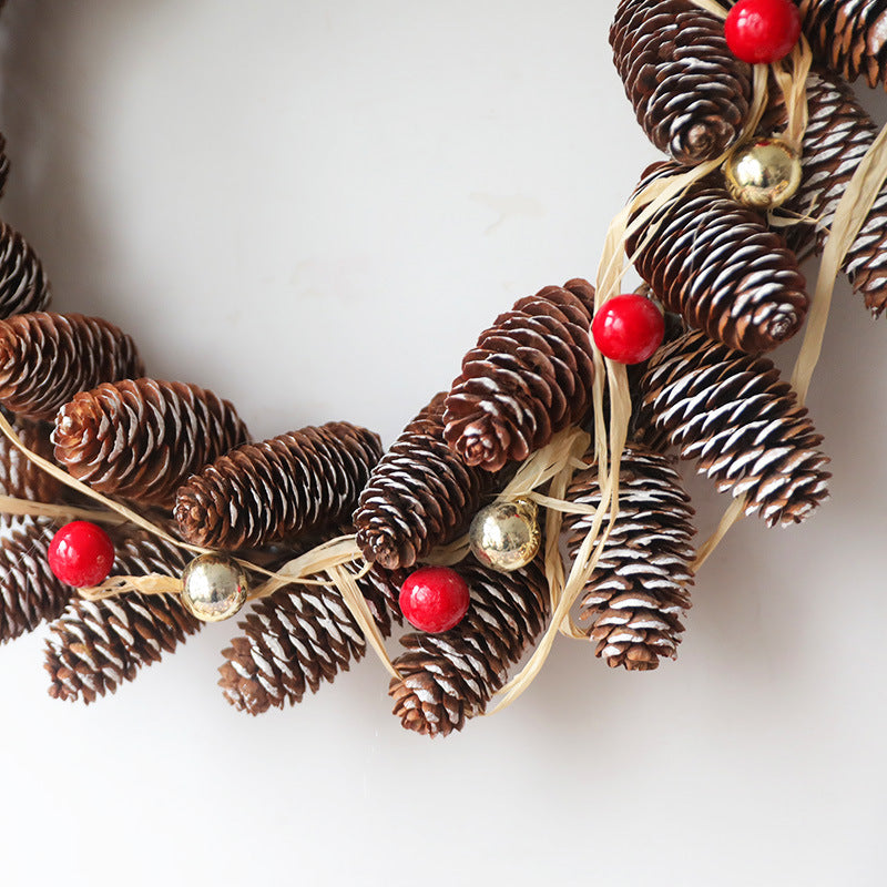 Christmas Log Pine Cone Red Berry Fish Scale Artificial Wreath 16 Inch