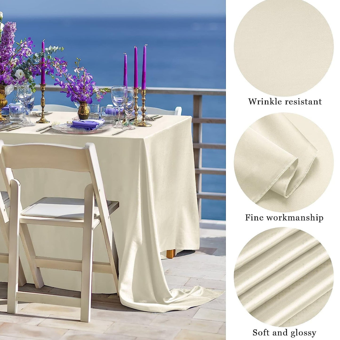 Bulk 4 Pack Satin Tablecloths 102x58 Inch for Wedding Banquet Party Events Decorations