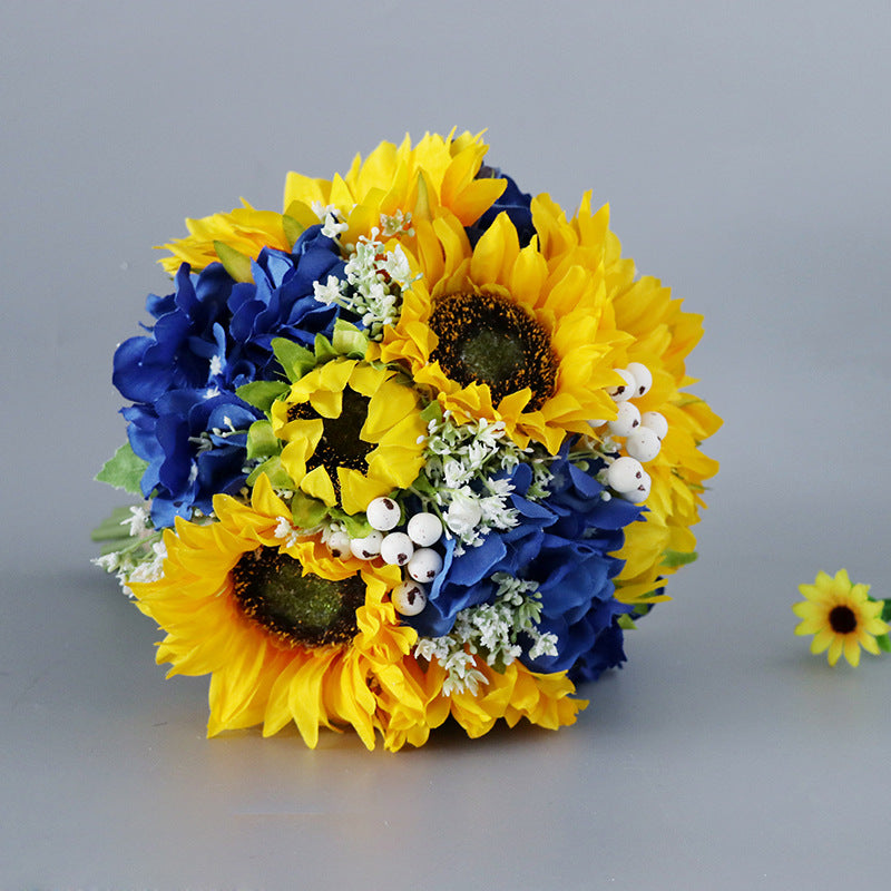 Bulk 8" Artificial Sunflower Bridal Bouquet Vintage Rustic Wedding Bouquet Wholesale