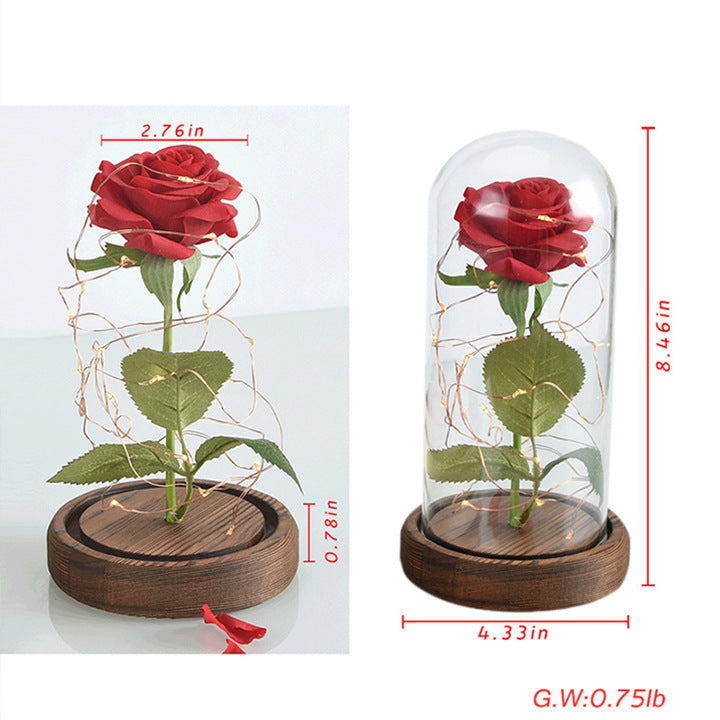 Bulk Eternal Artificial Rose with LED Light in Glass Dome Gift for Women Mom Birthday Valentine's Day and Thanksgiving Wholesale