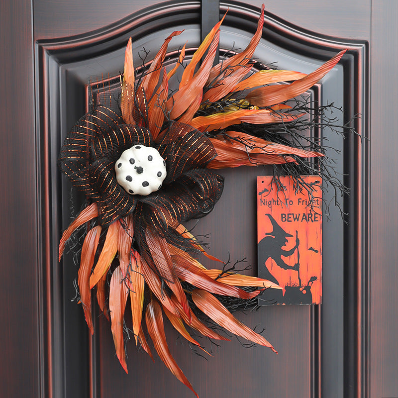 Halloween Wooden Witch Sign Wreath 20 Inch Mesh Artificial Decoration