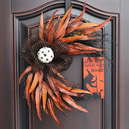 Halloween Wooden Witch Sign Wreath 20 Inch Mesh Artificial Decoration