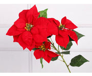 5 Sizes Bulk Artificial Velvet Poinsettia Stems Bushes Silk Christmas Flowers