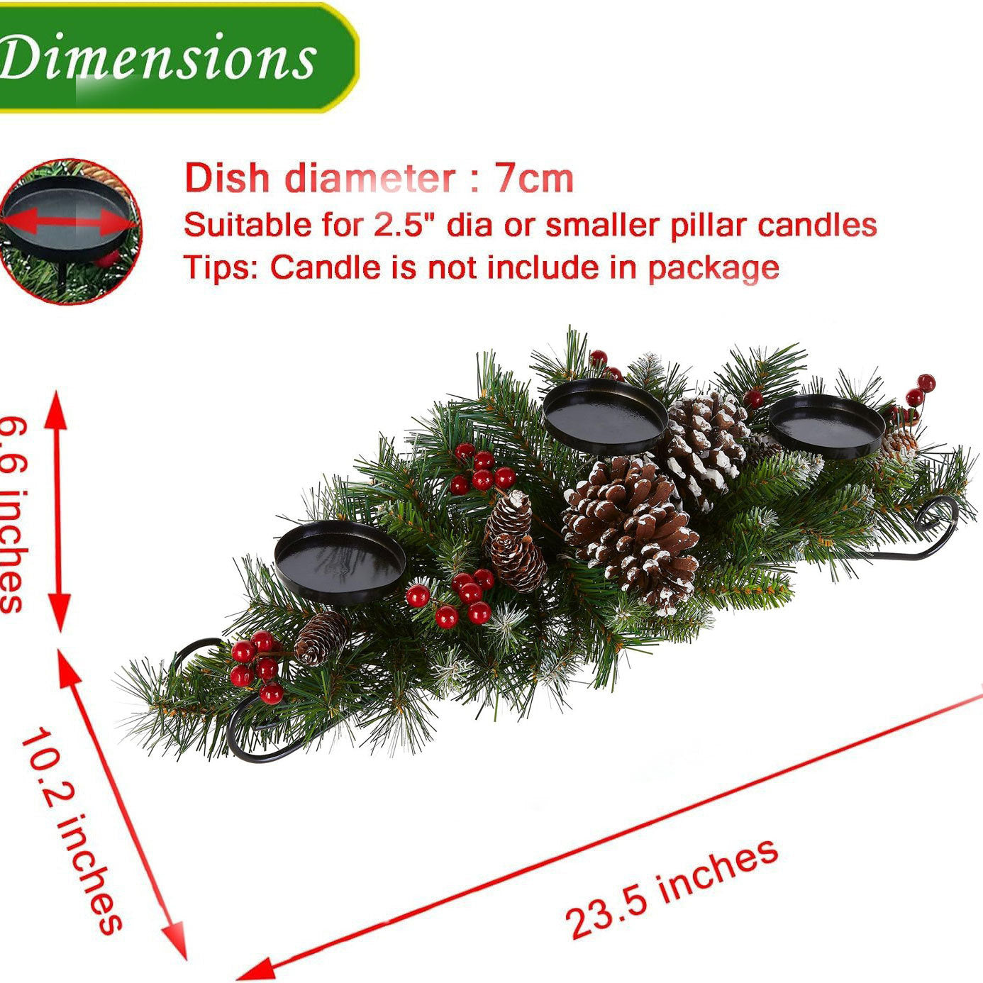 Bulk Artificial Christmas Centerpiece with 3 Candle Holders Red Berries Pine Cones and Steal Base for Holiday Table Decor Wholesale