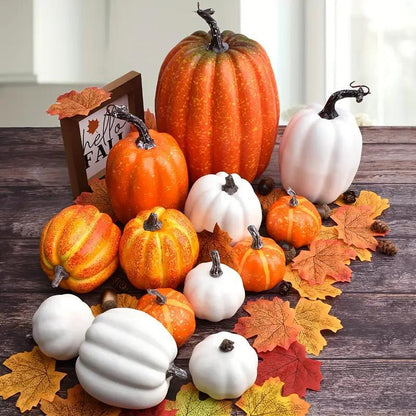 Bulk 7pcs Artificial Yellow and White Pumpkin Decoration Sets for Halloween and Thanksgiving Home Decor Wholesale