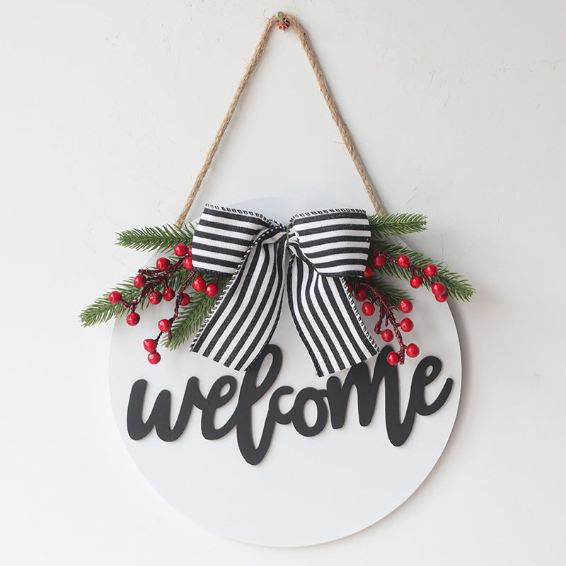 Christmas Black Striped Bow Front Door Decoration 12 Inch Artificial Wreath Accent