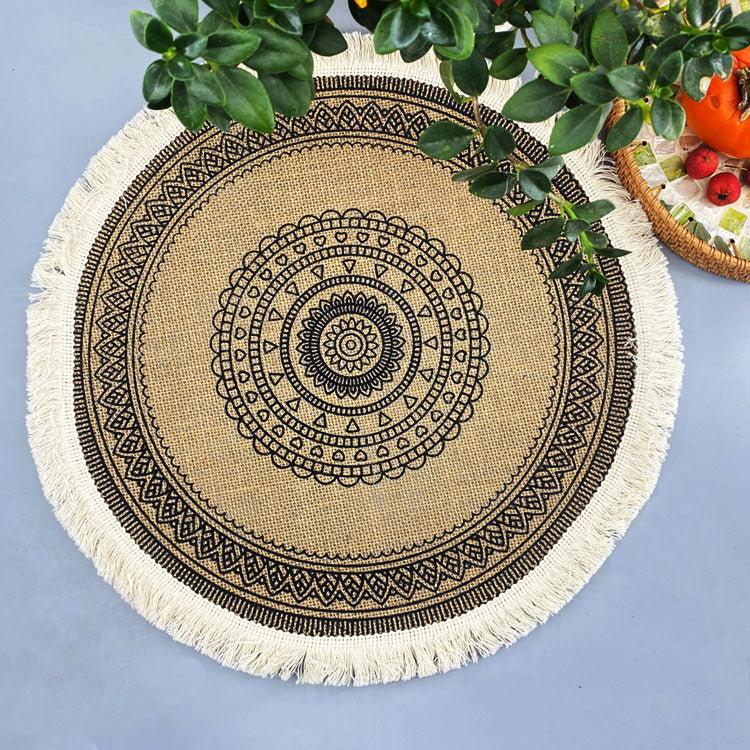 Bulk 2pcs 15 Inch Boho Round Braided Placemats with Tassel Vintage Vase Mat for Home Party Birthday Wholesale